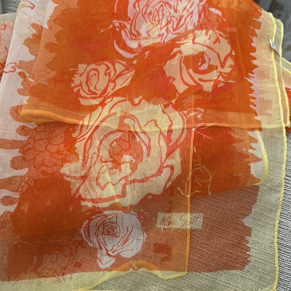 Ken Scott Orange and Yellow Floral sheer Scarf lightweight